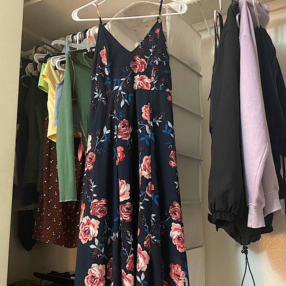 This is a long floral dress and it’s super pretty and really good material:)